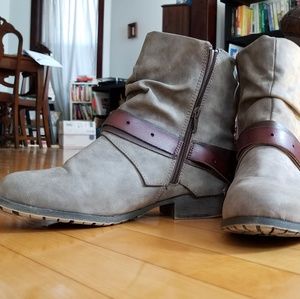 Brown buckle ankle boots